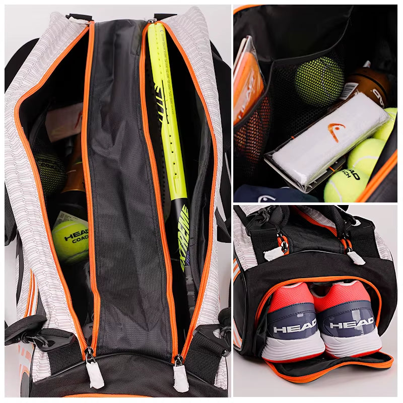 Tennis Rackets Bag Large Capacity 3-6 Pieces Tennis Backpack Badminton Gymbag Squash Racquet Bag with Separated Shoes Bag